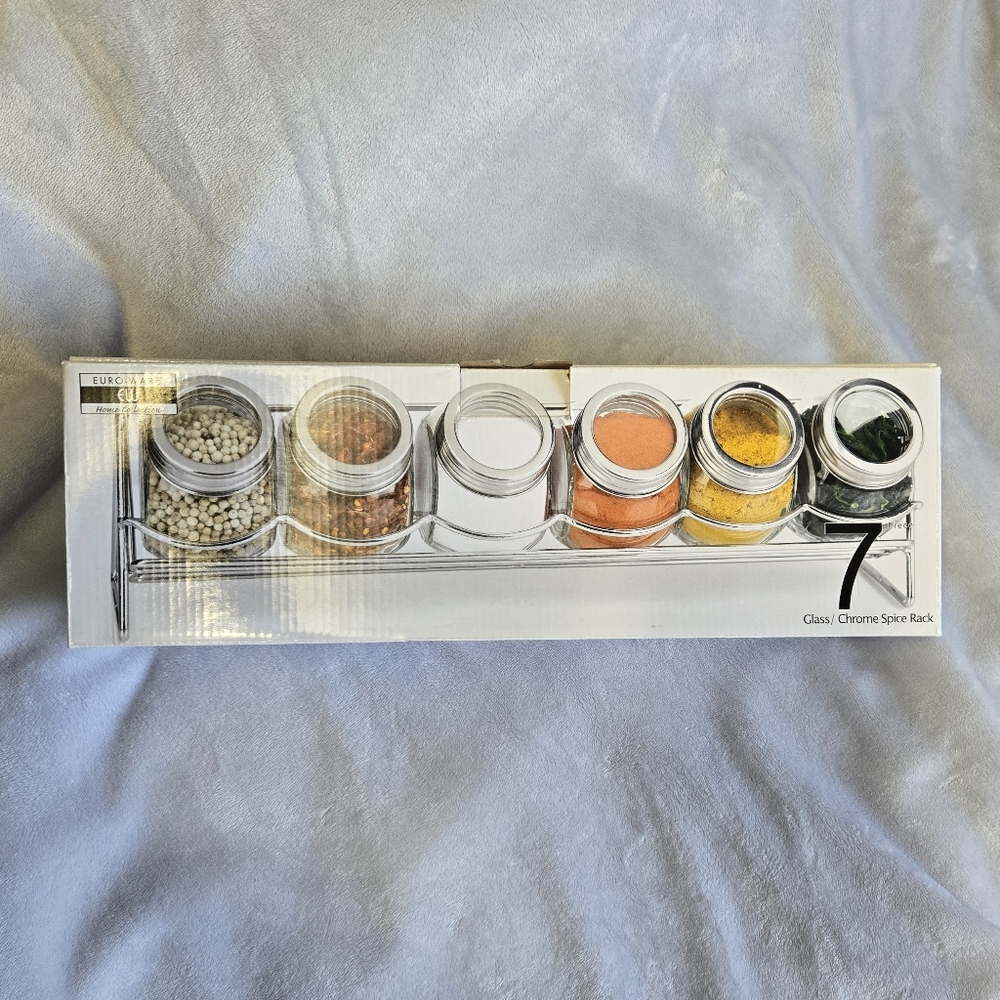 Glass and Chrome Spice Rack with Jars